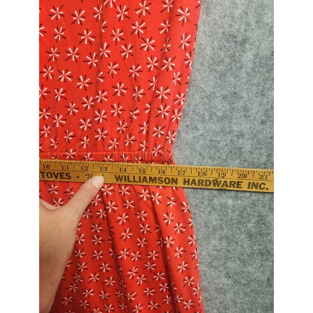 D&Co Denim & Company Red Floral Print Midi Dress Women's Medium Short Sleeve - Picture 7 of 9